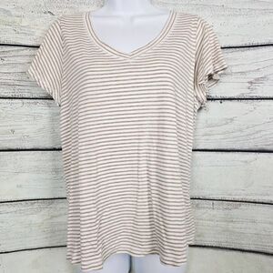 Maurices 24/7 Tan White Stripe Soft Cotton Modal Tee M